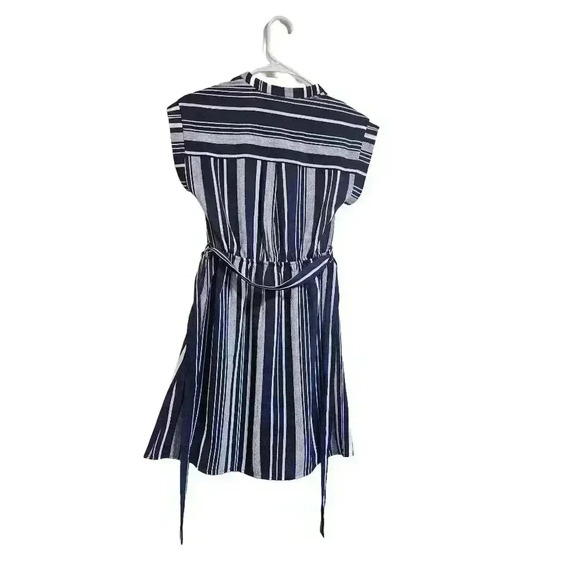 Navy and White Striped Dress with Tie Waist - Picture 4 of 5